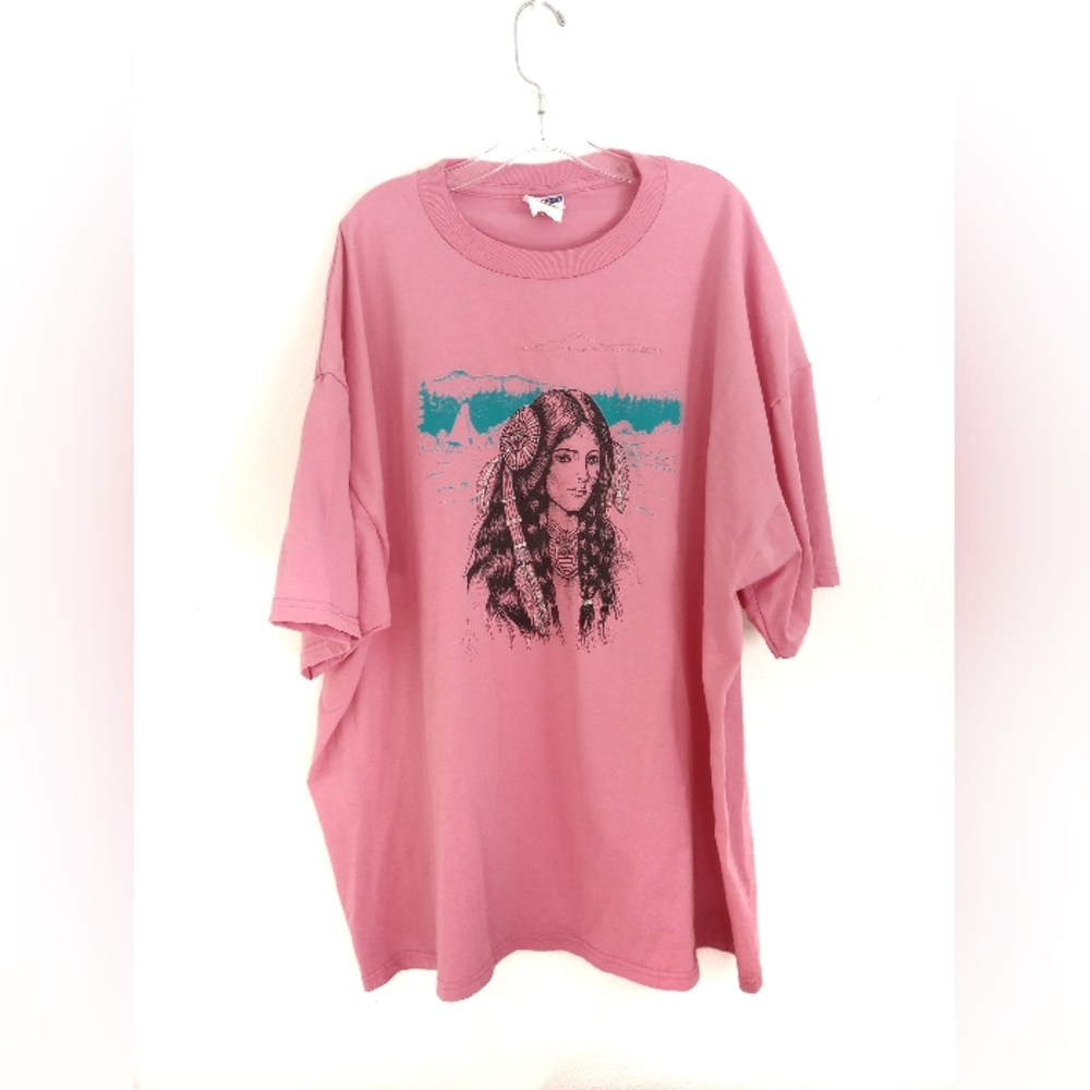 Native American Woman Shirt Pink with Sparkly Glitter Details Size 3X